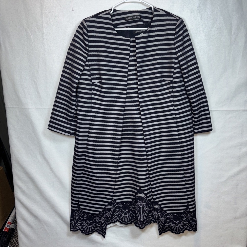 Albert Nípon Striped Lace Trim Jacket Coat Women's Size 12